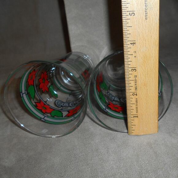 Vintage Coca-Cola Holiday Stained Glass Poinsettia Glasses Lot of 2 Tumblers - Picture 8 of 9